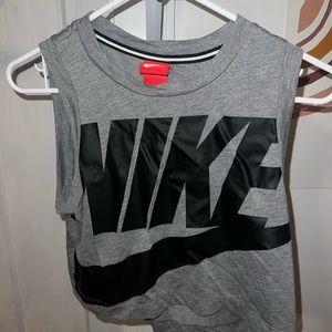Grey and Black Nike Crop Athletic Work Out Top